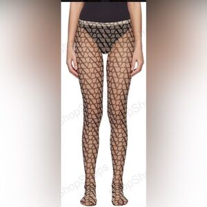 Valentino Garavani Black Geometric Patterned Tights